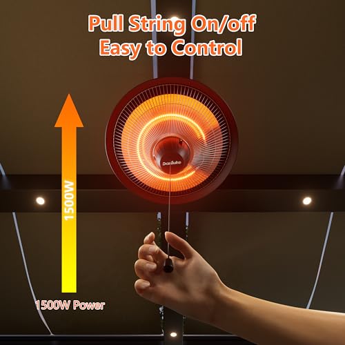 1500W Electric Patio Heater, Hanging Infrared Outdoor Heater with Carbon Fiber Heating, Waterproof Ceiling Mounted Heater for Gazebo, Porch, Garage & Covered Patio - color: Black