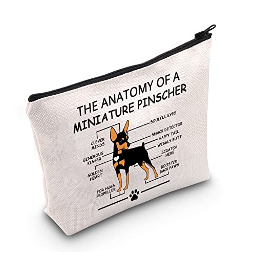 LEVLO Funny Miniature Pinscher Lovers Gifts - The Anatomy of A Pinscher Clever Minds Cosmetic Bags - Veterinary Mom Travel Toiletry Bags