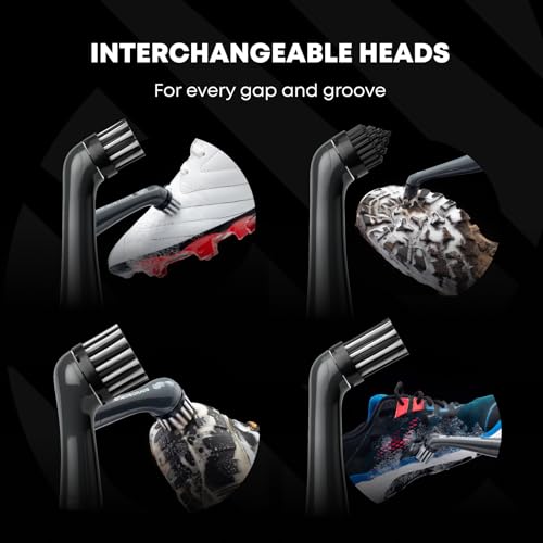 Footwear Electric Cleaning Brush Pack - Shoe + Sneaker Cleaner - High Power Motor - Includes 4 Shoe Cleaning Brush Heads - Removes Mud, Dirt and Refreshes Footwear - AA Batteries Included
