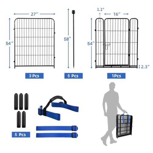 ADAVIN Tall Garden Fence with Low Threshold Door,54 in(H) 4 Panels Total 8.8 Ft(L) Fencing for Dogs, Garden Fence Animal Barrier, Black Iron Metal Heavy Duty Dog Fence Outdoor for Yard - size: 4panels-54in(H)x8.8ft(L)