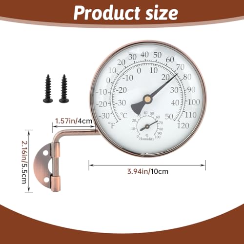 4 Inch Brass Outdoor Thermometer, Swivel Indoor Outdoor Thermometer Hygromete, Analog Temperature Gauge for Patio, Garage, Greenhouse, Garden, Wall