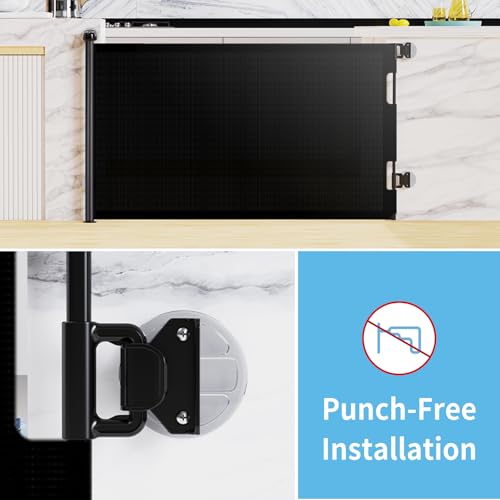 HAMOPY Auto-Lock Retractable Baby Gate Replacement Free-Punch Parts, Original Hardware Set (Including 2 x Latches + 2 x Brackets) Only Fit 55“&71” Auto-Lock Baby Gate(Black) - color: Bk-pf