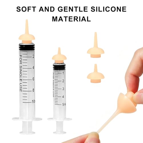 Pet Feeding Syringe with Silicone Nipples | Kitten Syringe for Feeding Newborn Kittens, Puppies, Rabbits and Small Animals (5ml+10ml +10 Silicone Nipples) - color: Ivory