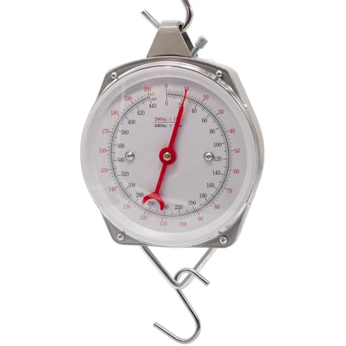 Hanging Spring Dial Scale, 440lbs/200kg Capacity, Fish Scales Digital Weight, Large Food Weighing Scale with 2 S-Hooks for Mechanical Kitchen Fishing Hunting, Big Game Scale - size: 440 lbs