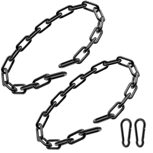 Gate Chain Lock, 23.6 Inch Chain Fence Gate Latch, Black Dia 4mm-2Pcs | Outdoor Hardware Lock Chain with Carabiner for Yards, Pet Cages, Horse Goat Dog Stall Barn and Fence Gates - color: Black Dia 4mm-2Pcs
