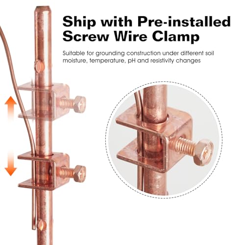 GOUNENGNAIL- 4' Grounding Rod - 3/8" Copper Ground Rod with Wire Clamp | Great for Electric Fences, Antennas,Satellite Dishes,and other Grounding Needs (2, 3/8''x4')