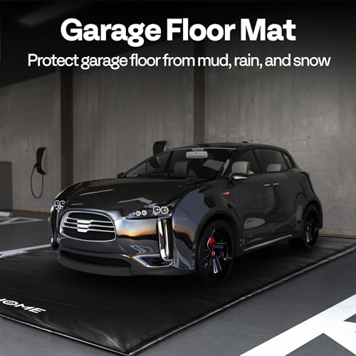 VIVOHOME Containment Mat (7'9" x 18') with Stay Put Corner, Black | PVC Garage Floor Mats, Heavy Duty Garage Parking Mat with a Squeegee - color: Black, size: 7'9" x 18'