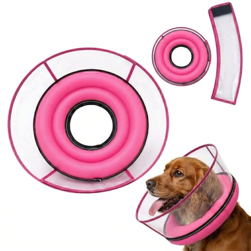 2-in-1 Soft Inflatable Dog Cone Collar Alternative,Dog Collar After Surgery | Dog Cone Collar With Enhanced Anti-Licking Guard Shield,Adjustable Recovery Cones for Medium Small Dogs and Cats,Pink,M+ - color: Pink, size: M+(Neck Girth:12"-15")