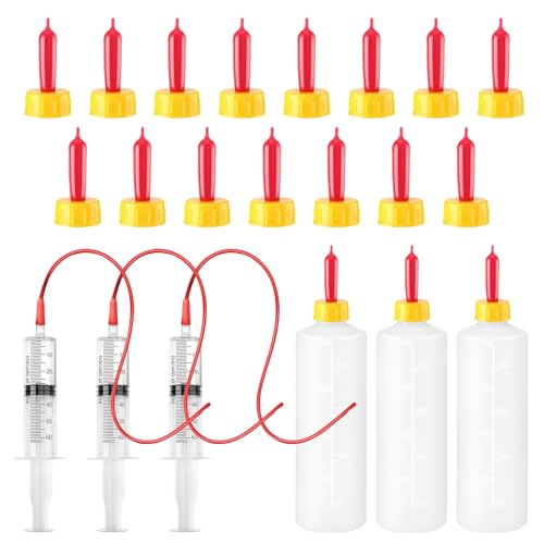 24 Pcs Lamb and Goat Kid Feeding Kit for Puppies Goat Feeding Baby Goats | Including 3 Pcs 400ml Lamb Feeding Bottles, 15 Pcs Goat Nipples, 6 Pcs Feeding Tube Kit 60 ml Syringe and 16 FR Tube