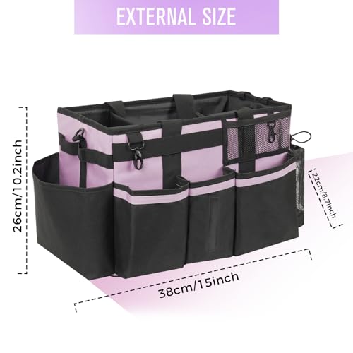 SCAVATA Wearable Cleaning Caddy, Cleaning Caddy Supplies Organizer with Handle & Shoulder Straps for Housekeepers, Under Sink & Car Cleaning Tool Organizers Bag with 4 Foldable Divider (Lilac) - color: Lilac