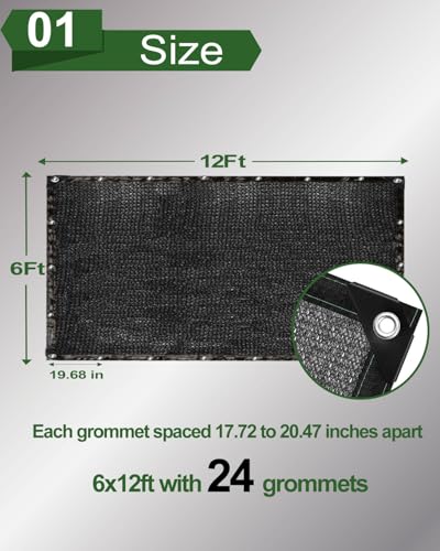 vensovo 50% Black Shade Cloth, 6 x 12 ft HDPE Sunblock Mesh | Medium shade for plants, patios and greenhouses, helping reduce direct sunlight while maintaining ventilation - color: 50% Shade, size: 6′x12′