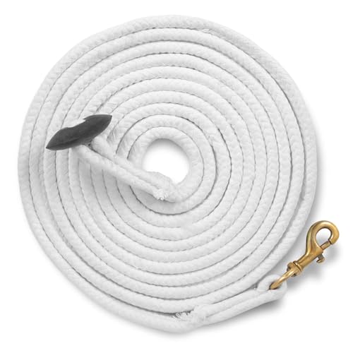 Jeffers Equine 25' Braided Cotton Lunge Line – Soft & Durable Training Rope with Heavy Duty Swivel Snap & Rubber Stop for Secure Grip – Ideal for Travel, Lunging & Horse Training – White