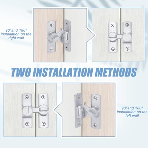 4 Pack 90/180 Degree Flip Barn Door Lock Silver Security Window Latch Zinc Alloy Right Angle Door Lock Flips Latch Lock for Barn Door Cabinet Window Bathroom Garden