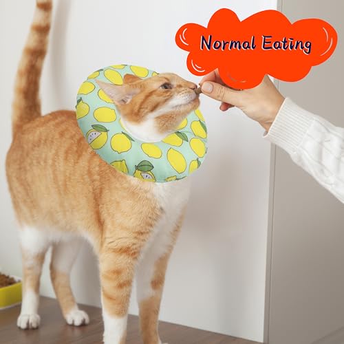 Seyezo Cat Cone Collar Soft, Adjustable Cat Recovery Cone, Green Lemon, S | Stops Licking, Cute Donut Neck Collar, After Surgery Elizabethan Collar, Protective Neck Pillow, Cone of Shame - color: Green Lemon, size: Small