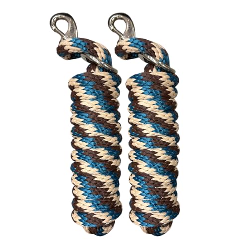Majestic Ally Polypropylene Lead Rope with Removable Nickel Bolt Snap, 5/8 x 10 ft, for Horses and Livestock, 2 Pack (Teal-Tan-Brown) - color: Teal-Tan-Brown