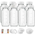 Syntic 8 Pack 16 Oz Glass Milk Bottles with Lids,2 Pour Spouts & Extra Lids | Reusable Glass Bottles with Measurement Marks for Juice,Breast Milk,Beverage Storage,Refrigerator Organization & Daily Use