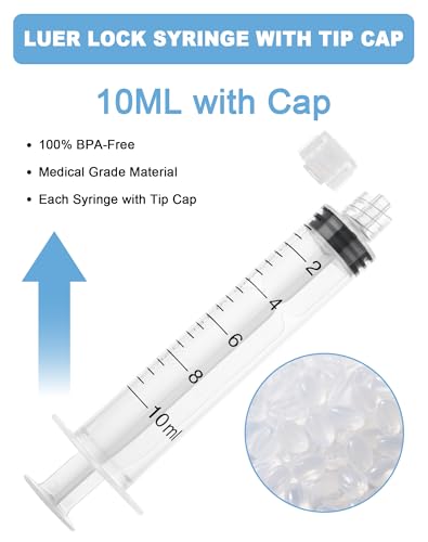 10mL Syringes without Needle, Sterile, Individually Wrapped | Luer Lock Syringe with Cap, Accurate Liquid Measurement for Lab Use and Home Care, 10 Pack - style: 10ML