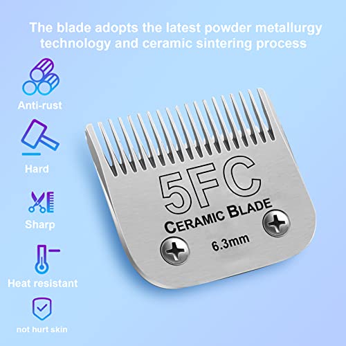 5FC Detachable Dog Blades Compatible with Andis/Oster A5 Grooming | Compatible with wahl km10 dog clipper,Cut Length 1/4”(6.3mm),Made of Ceramic Blade & Stainless Steel Blade,2 PACK - color: Silver, size: 5FC 6.3mm (2 Pack)