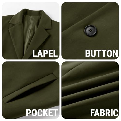 PASLTER Mens Trench Coat Slim Fit Mid Length Pea Coat Winter Overcoat | Notched Collar,Single Breasted,Warm Peacoat Jacket,Soft Mens Dress Coat,Fall Winter Mens Trench Coat Long - color: Armygreen, size: Medium
