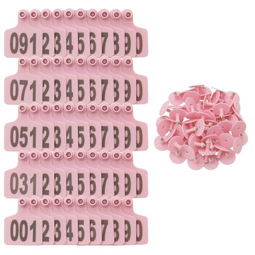 100PCS Cattle Ear Tags Numbered 001-100,Plastic Livestock Ear Tags with Animal Identification Tags for Cattle Cows Hogs Pigs Sheep Goats (Pink) - color: PINK