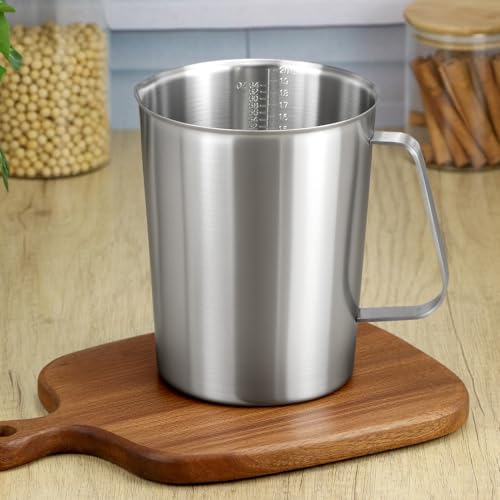 QWORK 304 Stainless Steel Measuring Cup 64 OZ with OZ/ML Graduations, 8 Cup Kitchen Mixing Pitcher, Precision Engraved Markings, Container for Baking and Frothing, 2 Liter