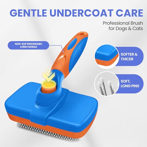 Self Cleaning Shedding Brush - 5-in-1 Professional Pet Grooming Kit Skin Friendly Grooming Tool for Dogs, Cats, and Puppies, Deshedding and Hair Removal for Long and Short Haired Pets,（Blue-Orange） - color: Blue-Orange