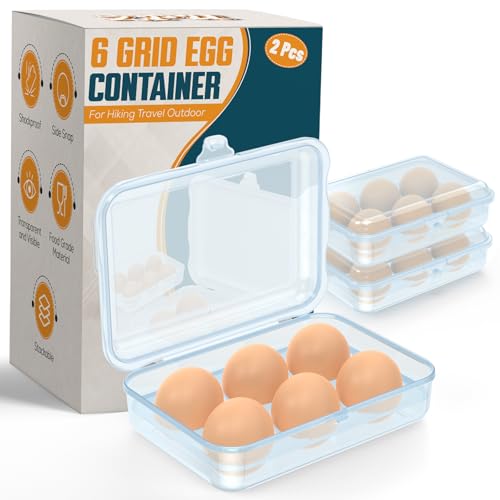 ZPU Egg Holder Camping, 2Pcs 6 Grid Egg Container, Plastic Egg Carrier for Camping Picnic Travel Outdoor Refrigerator Kitchen, Protective Egg Storage Case, Blue - color: 2pcs-Blue