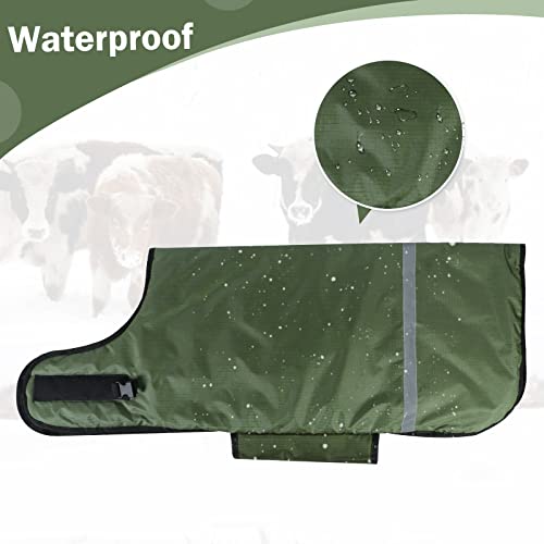 2pcs All-Weather Calf Blanket with Fleece Lining & Windproof Shell - Versatile Goat Blankets for Winter and Durable Sheep Blanket with Full Belly Coverage (Green 2pcs) - color: Green