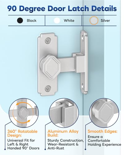 Pocket Door Lock, 90 Degree Latch, Barn Door Hardware Silver 4PCS | Solid Aluminum Alloy, 3MM Spacer, 360° Rotation, Sliding Screen Door Lock, Cabinet, Bathroom, Garden Gate, Shed, Bedroom - color: Silver-4 Pcs