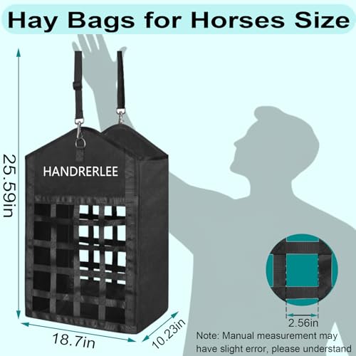 Hay Bags for Horses, 2PCS Slow Feed Hay Bags for Goats, Sheep, Donkey, Two-Sided Premium Oxford Hay Feed Bags and High Strength Metal Clasp, Easy to Hang with Adjustable Strap(Black, Large 2 Pack) - size: 2PCS