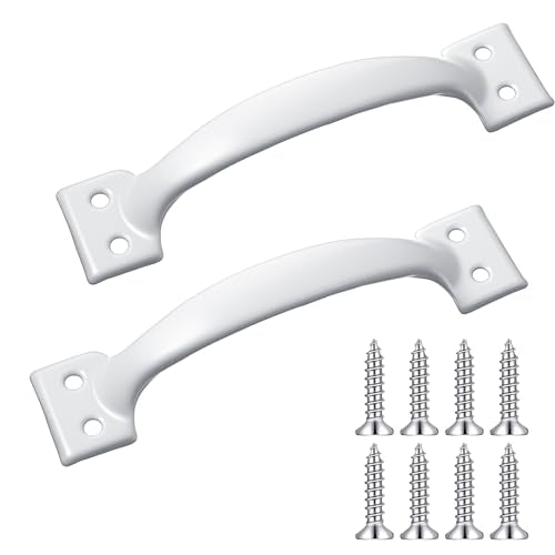 2Pcs V171 6-1/2" Gate Handle,5.5 Inch White Barn Door Handles Metal Gate Pull Screen Doors Handles Stainless Steel White Screen Door Handle with Screws - color: White