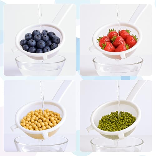 2 Pcs Double Ear Kefir Strainer Set with Handle Plastic Strainer for Kefir Grains Plastic Nylon Fine Mesh Sieve 2 Size Kitchen Strainers for Baking Tea Milk Food