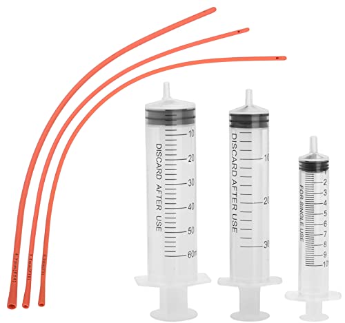 Pet Feeding Supplies Kit-3 Pack Red Rubber Feeding Tube(8Fr, 10Fr, 14Fr) With 3 Pack 10/30/60 Ml Syringes For Lamb,Goat,Sheep,Puppy,Kitten Whelping Feeding Watering