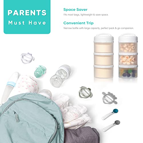 Termichy Stackable Formula Dispenser Portable: Milk Powder Container to go | Separated Compartments Premeasure Storage - Mess-Free Funnel Spout for No-Spill Pouring - for Home or Travel Use - color: White