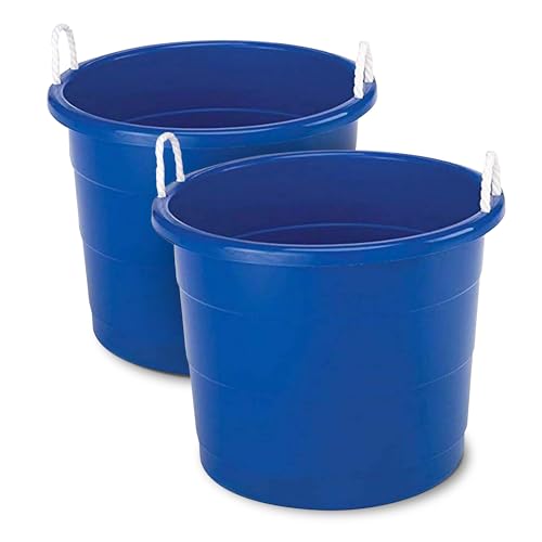 HOMZ Utility Tub, Storage Bucket with Rope Handles, 17 Gal, Blue, 2 Pack | Portable Plastic Container, Indoor and Outdoor Bucket for Kitchen, Laundry, Garden, Bathroom, and Garage Organization - color: Blue
