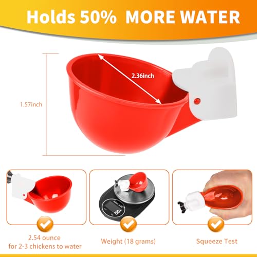 Chicken Water Cups 12 Pack, Automatic Filling Waterer Feeder Bowl, Gravity Poultry Watering System, Chicken Water Dispenser, Chicken Coop Accessories for Hens, Duck, Goose, Turkey (Red) - color: Red 12 cups
