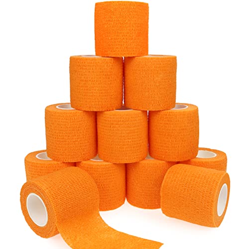 Self Adhesive Bandage Wrap Animal Cohesive Bandage Self Adherent Wrap First Aid Tape for Dogs Cats Horses Birds & Wrist Healing Ankle Sprain Swelling - color: 2 Inch Orange 12 Rolls