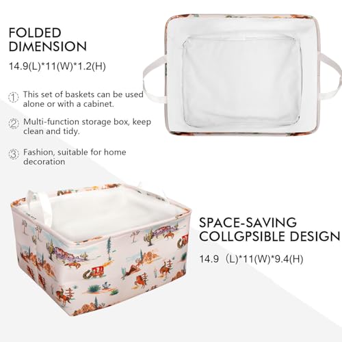 3 Pcs Western Bull Boho Rectangle Storage Basket Collapsible Highland Cow Storage Bin for Nursery Toys Books Waterproof Baskets for Closet Shelves Bedroom Decor(Cow) - color: Cow