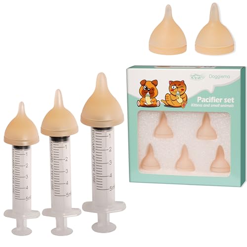 Doggiema Bionic Silicone Feeding Nipple and Syringes for Newborn Kittens | three sizes nipple suitable for kittens at different growth stages, effectivefor newborn kittens and bunny,Bionic Nipple - size: Replacement Nipple (5 Nipple+3 Syringes)