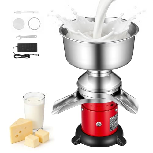 VEVOR Electric Milk Cream Separator, 60L/H Output 10500RPM Milk Cream Centrifugal Separator, 304 Stainless Steel Goat Cow Milk Skimmer Separating Machine with 4.5L Bowl Capacity (40W, 100-240V) - size: Round Base