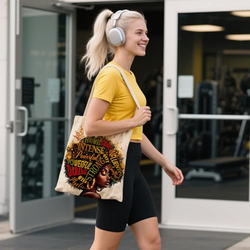 Aesthetic Canvas Tote Bag for Women - with Magnetic Snap Closure & Zipper Inner Pocket Reusable Totes Bag - color: African Girl1
