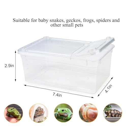 Hypeety Reptile Breeding Box Clear Plastic Enclosure Terrarium for Reptiles | With ventilated lid, portable transport container, pet feeding/hatching, for lizard/turtle/spiders/geckos/frog, 7.4x4.1x2.9''