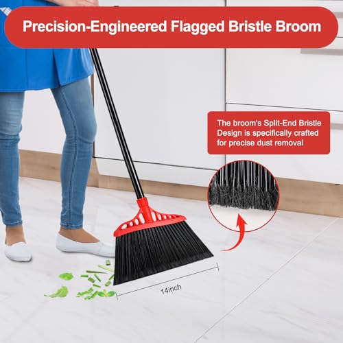 Heavy Duty Broom Commercial Indoor/Outdoor Broom 55Inch | with Stiff Bristles for Garage, Patio, Kitchen, Sidewalk, Wood, Tile, Concrete, Home cleaning（black and red） - color: Black and Red