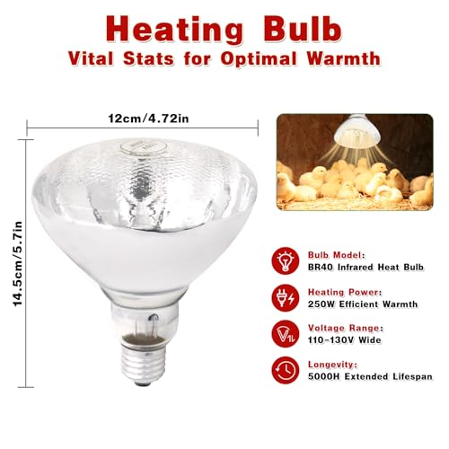 250W Heat Lamp Bulbs for Chicks Infrared Heat Lamp for Chicks （2 Packs） | 250W Infrared Heating Lamp，Even heat distribution，High-Quality Material, Heat-resistant and Distortion-free