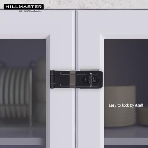 HILLMASTER 2 Pack Swivel Staple Safety Hasps, 4-1/2" Gate Door Hasp Latch with Twist Knob Safety Padlock Clasp Lock for Fence, Gate, Cabinet, Barn Door, Shed, Black - size: 2 Pack