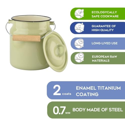 HOMEHUT Pistachio Vintage Enamel Milk Can with Lid – Rustic Farmhouse Kitchen Décor and Food-Safe Storage Container, Durable Enamelware, Country-Style Decorative Milk Jug, 3.5-qt. (3.3 L) - color: Pistachio