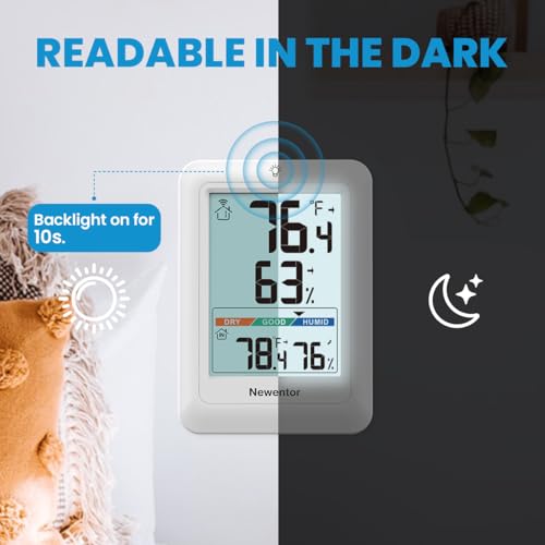 Newentor Indoor Outdoor Thermometer Wireless with 24H/48H/ALL-TIME High Low | Big Number 4" Display, Inside Outside Temp & Humidity, Comfort Indicator, Weather Station for House Patio, White, 3 Sensors - color: White, size: with 3 sensor