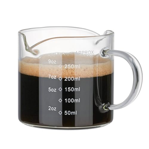 Espresso Cup Measuring Cup Triple Pitcher Milk Cup 250ML/8.5OZ Espresso Cups with Handle Shot Glass with V-Shaped Mouth Milk Frothing Pitcher (Double mouth) - style: Double mouth