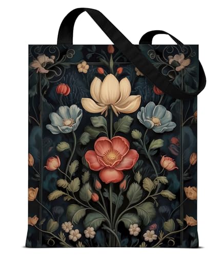 Aesthetic Floral Canvas Tote Bag - Reusable Shoulder Tote Bag for Women Lady Casual Vacation, Shopping, Work, Gym - color: Flower05