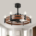 24" Wagon Wheel Chandelier Ceiling Fan with Lights and Remote | 6-Light Rustic Chandelier with Fan, Farmhouse Fandelier for Dining Room Bedroom Living Room, E12 Bulbs Not Included - color: 24" Wagon Wheel